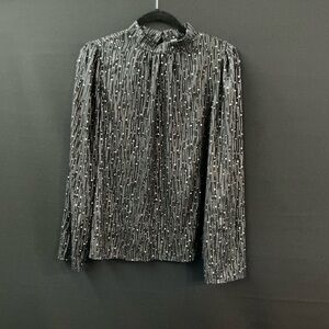 SHEIN Starfall Mock Neck Blouse | Black and Silver Striped Top